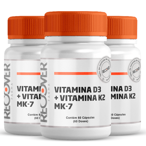 Kit com 3 Unidades de Vitamina D3 + Vitamina K2 Mk-7 60 Cápsulas