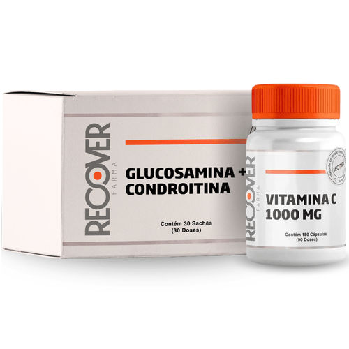 Kit com Glucosamina + Condroitina 30 Sachês e Vitamina C 1000mg 180 Cápsulas