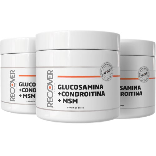 Kit com 3 unidades de glucosamina 1500mg + condroitina 1200mg + msm 600mg 30 Doses em Pó